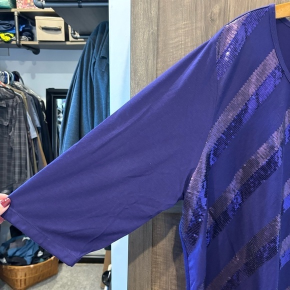 NWT Liz and Me Catherines 2X Tunic Jersey Knit Top Purple Sequin - Picture 6 of 9